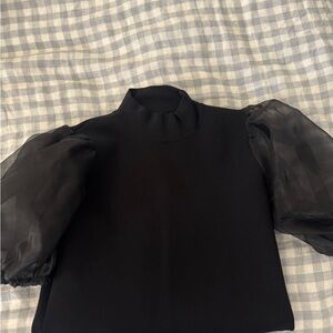 House of Harlow 1960 Black Sheer Puff Sleeve Blouse